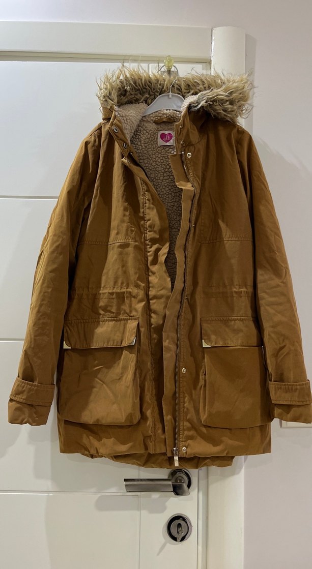 Kahverengi Süet Kadın Mont, Kürklü Kapüşon - Görsel 2