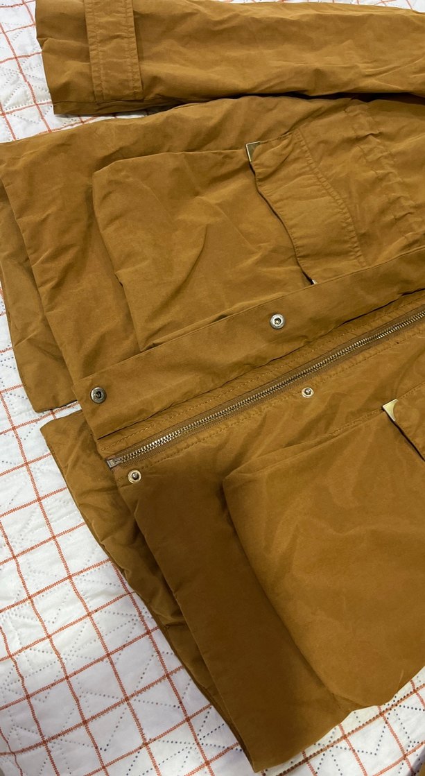 Kahverengi Süet Kadın Mont, Kürklü Kapüşon - Görsel 5