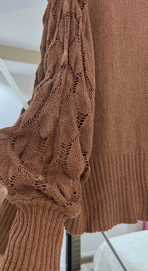 Kadın Kahverengi Örgü Salaş Kazak - Görsel 3