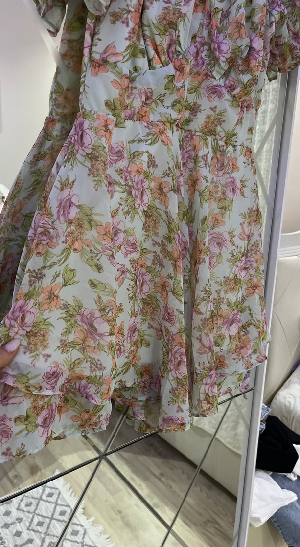 Çiçek Desenli Bohem Mini Elbise - Görsel 4