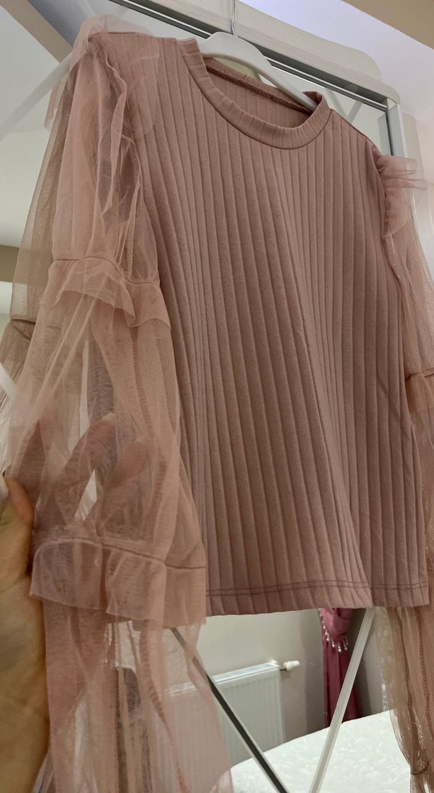 Bej Kadın Uzun Kollu Fırfırlı Bluz - Görsel 2