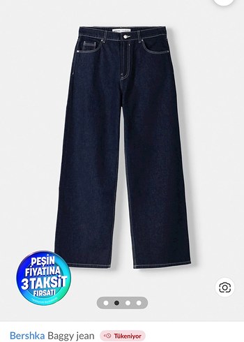 38 Beden Bershka Geniş Kesim Lacivert Kadın Kot Pantolon