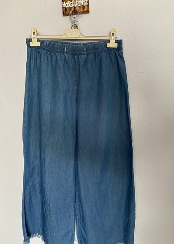 Kadın Mavi Bol Paça Denim Pantolon