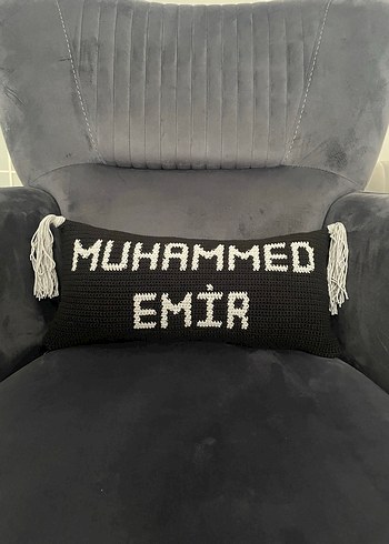 isme özel Siyah Örgü Yastık - Görsel 2
