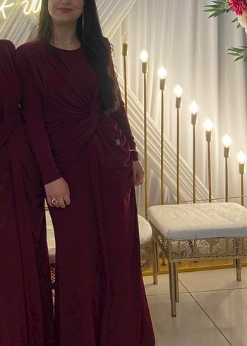 Bordo Uzun Kollu Drapeli Kadın Elbise