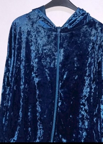 Kadın Mavi Kapüşonlu Fermuarlı Ceket - Görsel 2