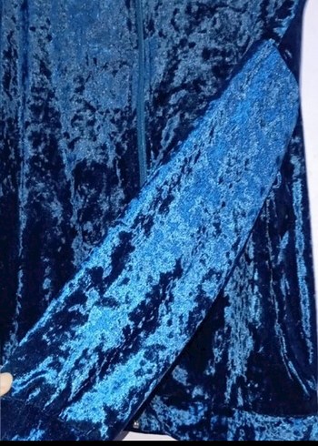 Kadın Mavi Kapüşonlu Fermuarlı Ceket - Görsel 4