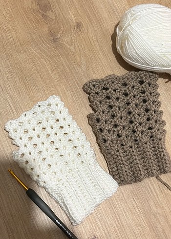 Beyaz Örgü Bohem Kadın Eldiveni - Görsel 2