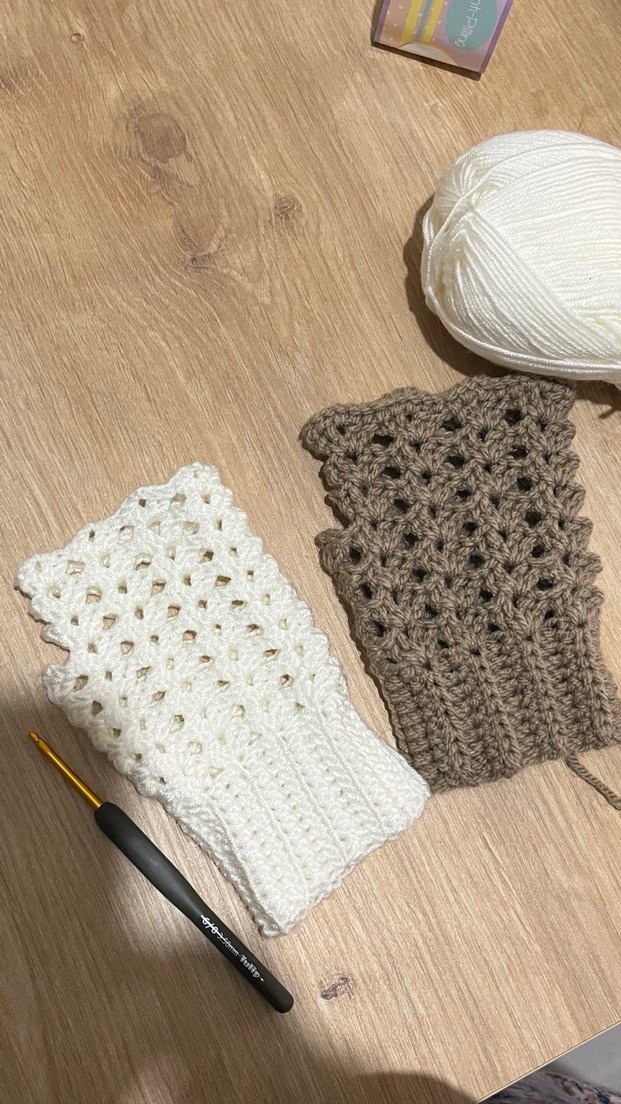 Beyaz Örgü Bohem Kadın Eldiveni - Görsel 2