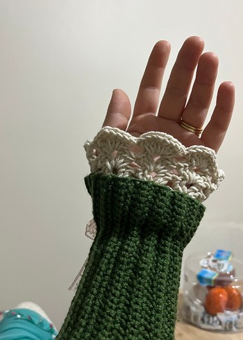 Dantel Detaylı Yeşil Örgü Kadın Eldiveni - Görsel 4
