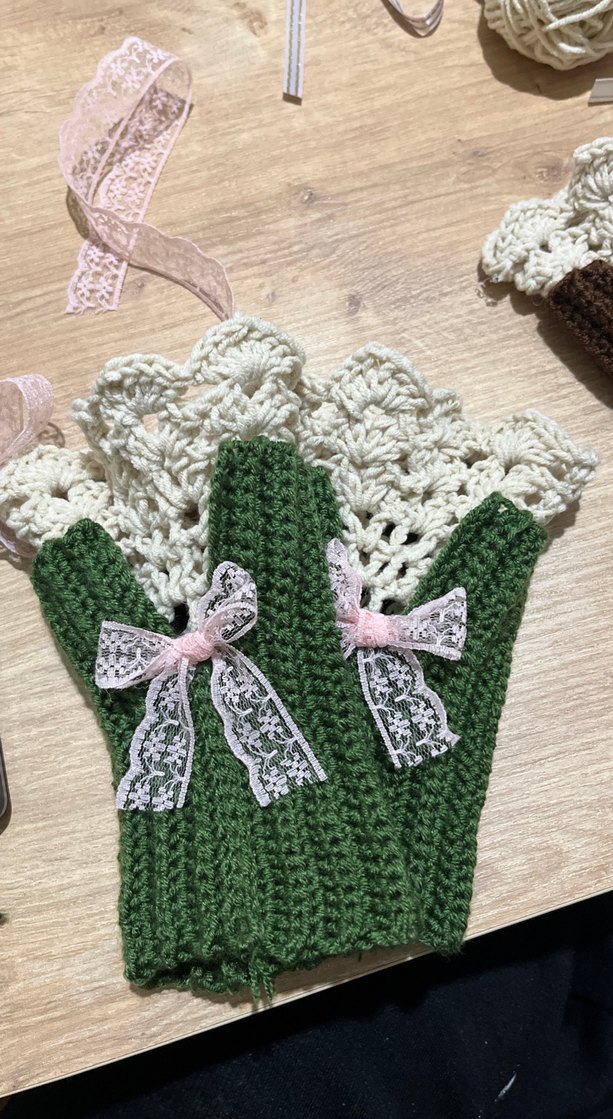 Dantel Detaylı Yeşil Örgü Kadın Eldiveni - Görsel 2