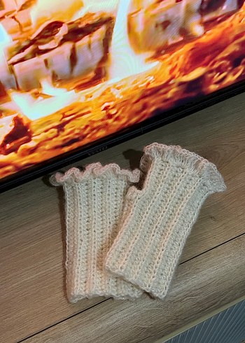 Beyaz Örgü Bohem Kadın Eldiveni - Görsel 4