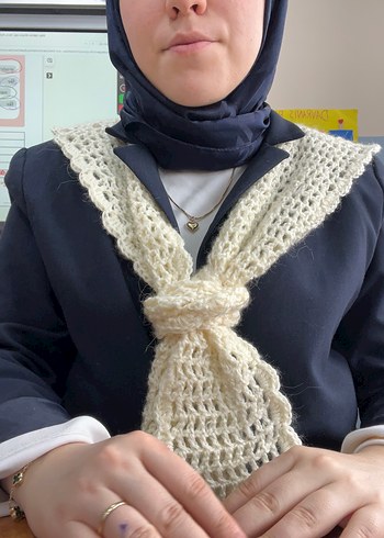 Kadın Camel Örgü Triko Atkı - Görsel 2