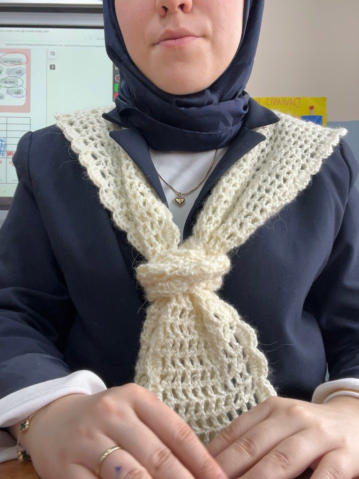 Kadın Camel Örgü Triko Atkı - Görsel 2