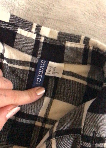 H&M Gri Ekose Pamuklu Uzun Kollu Gömlek