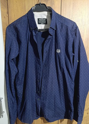 l Beden Desenli Mavi Denim Erkek Gömlek