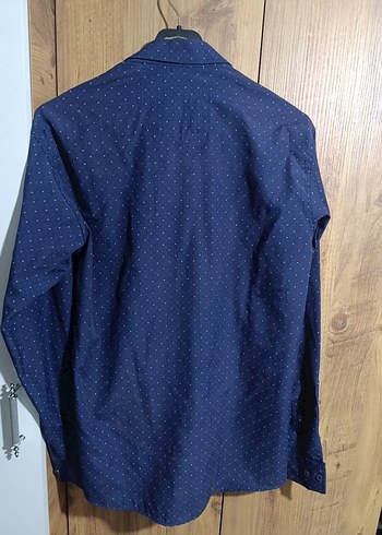 l Beden mavi Renk Desenli Mavi Denim Erkek Gömlek