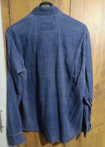 l Beden mavi Renk Mavi Erkek Denim Gömlek, Düğmeli, Uzun Kollu