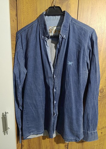 Mavi Erkek Denim Gömlek, Düğmeli, Uzun Kollu