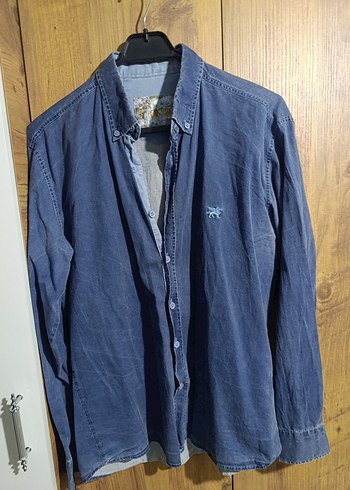Diğer Mavi Erkek Denim Gömlek, Düğmeli, Uzun Kollu