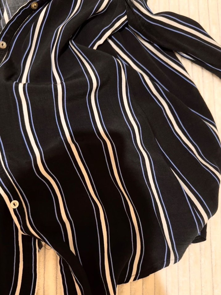 Zara Lacivert çizgili gömlek - Görsel 5