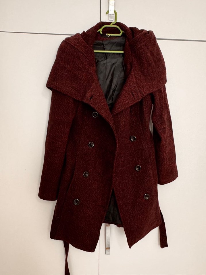 Kapüşonlu çift düğmeli uzun kaban - Görsel 3