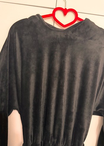 Yarasa Kol Kadife Siyah Midi Elbise - Görsel 5