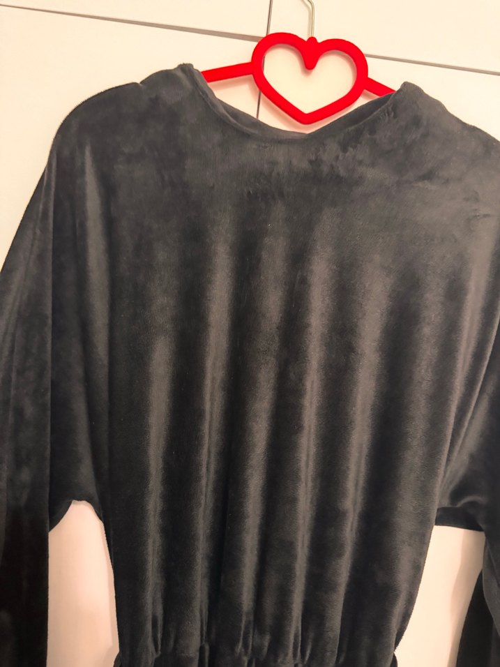 Yarasa Kol Kadife Siyah Midi Elbise - Görsel 5