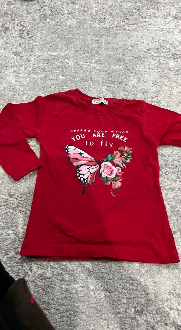 Kız Çocuk Kırmızı Uzun Kollu Baskılı Sweatshirt - Görsel 2