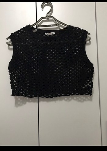 Siyah Örgü Kolsuz Crop Top