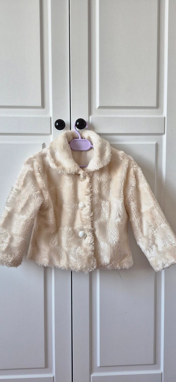Krem renk Peluş çocuk 3 yaş Midi Ceket - Görsel 2