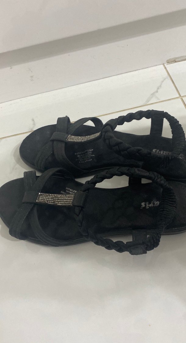 Siyah Yılan Desenli Kadın Dolgu Topuk Sandalet - Görsel 2