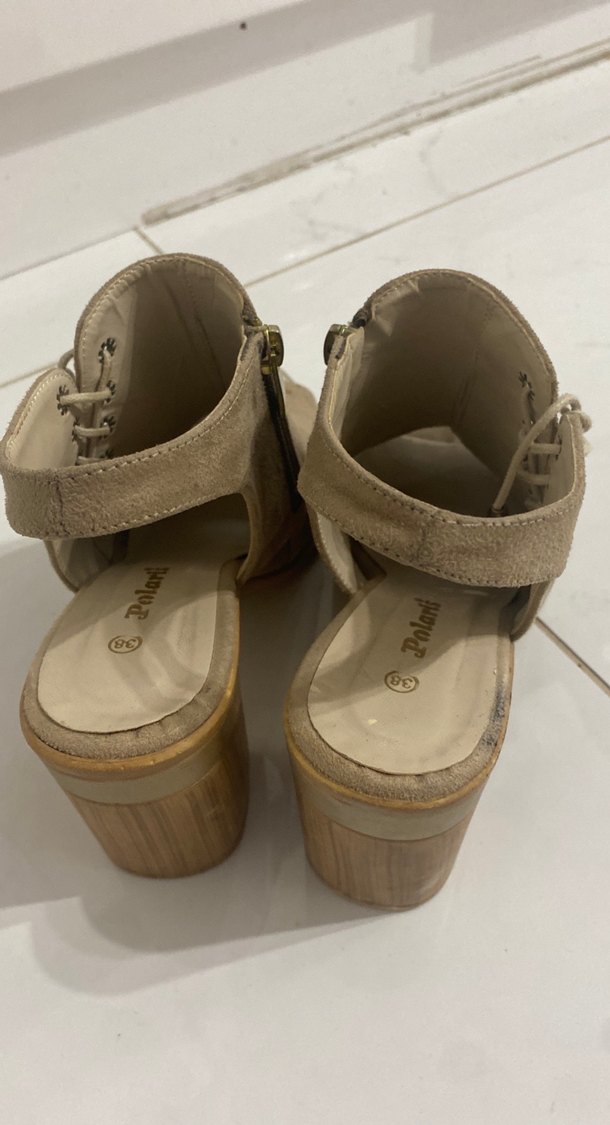 Bej Süet Kadın Dolgu Topuklu Sandalet - Görsel 2