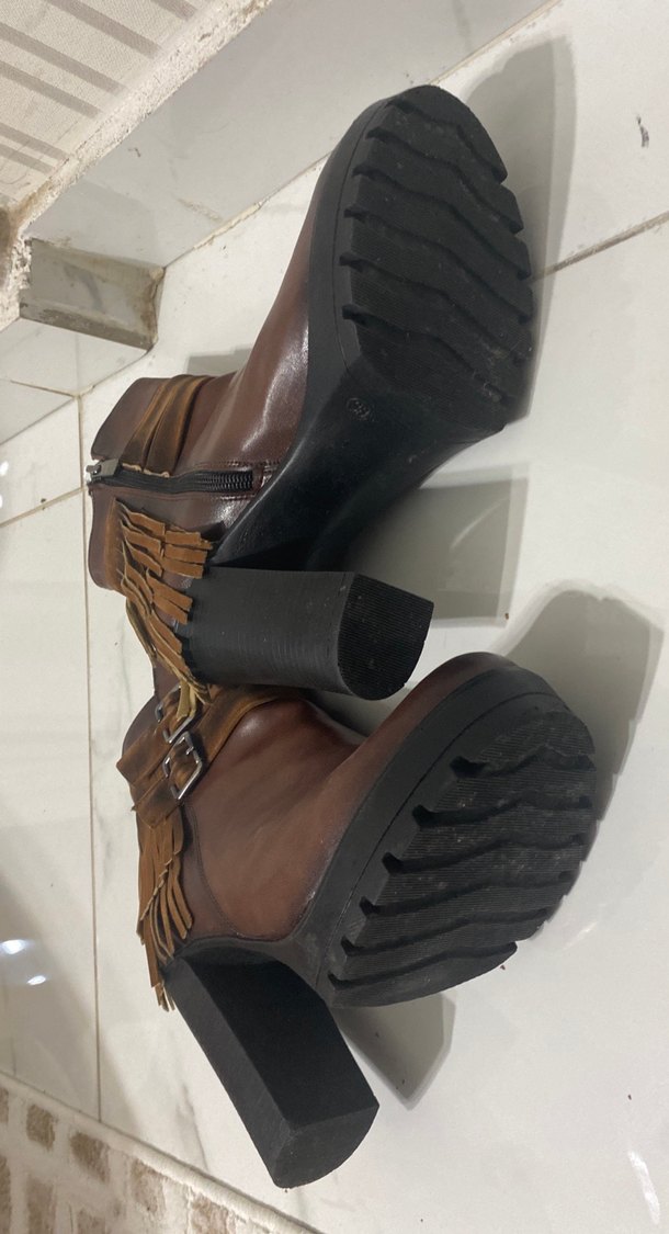 Kahverengi Tokalı Deri Biker Kadın Bot - Görsel 4