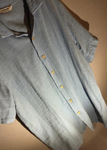 Mavi Keten Kısa Kollu Gömlek - Görsel 3