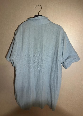 Mavi Keten Kısa Kollu Gömlek - Görsel 4