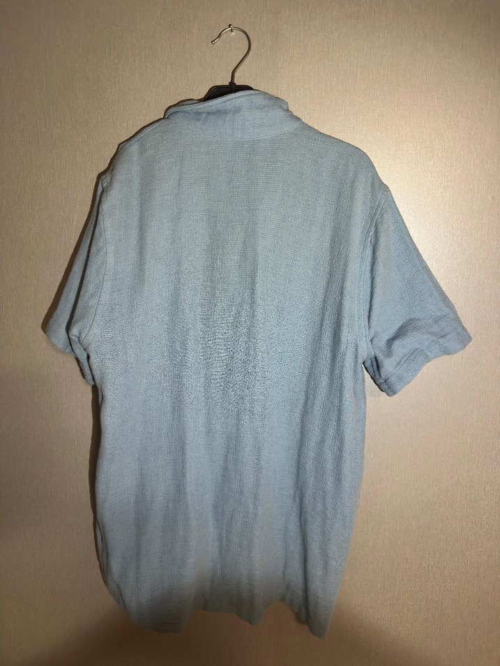 Mavi Keten Kısa Kollu Gömlek - Görsel 4