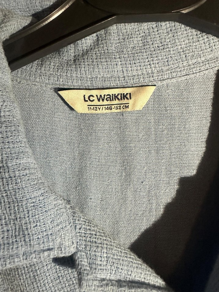 Mavi Keten Kısa Kollu Gömlek - Görsel 2