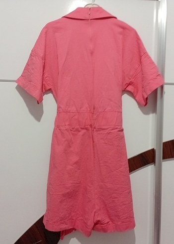 Pembe Kemerli Kısa Kollu Kadın Tulum - Görsel 2