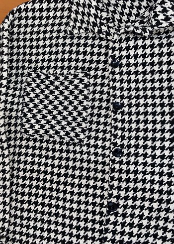 Uzun Kollu Düğmeli Siyah Beyaz Kadın Gömlek - Görsel 2