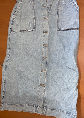 Mavi Uzun Kot Askılı Kadın Tulum - Görsel 2