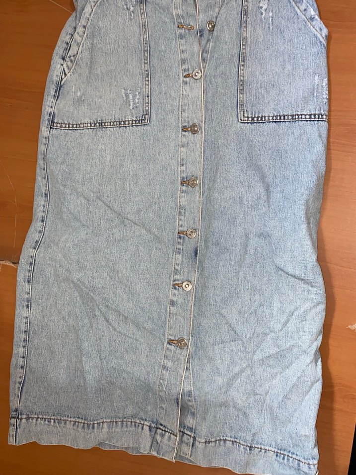 Mavi Uzun Kot Askılı Kadın Tulum - Görsel 2