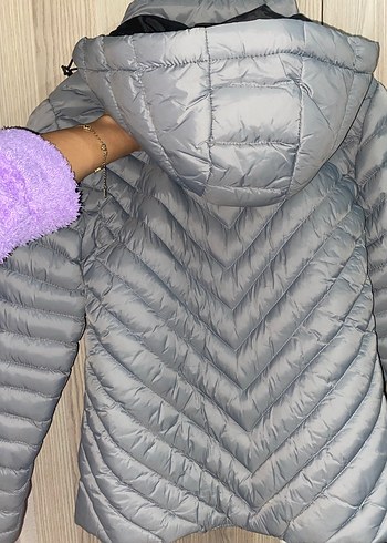 Kadın Gri Midi Şişme Mont - Görsel 3