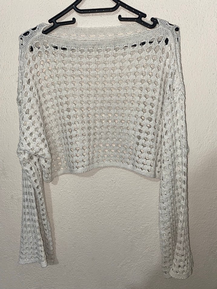 Gri Örgü Kadın Triko Bluz - Görsel 2