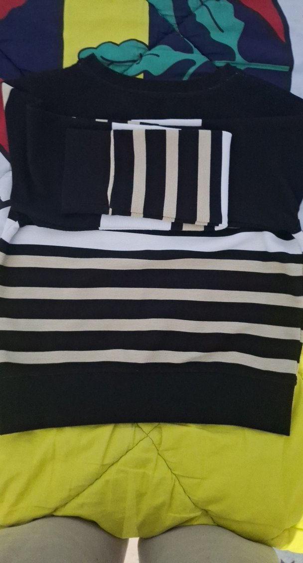 Çizgili Kadın Crop Sweatshirt - Görsel 4