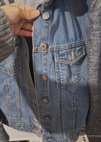 Gri Denim ve Triko Detaylı Kadın Ceket - Görsel 6