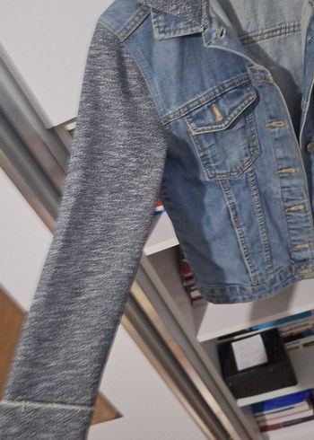 Gri Denim ve Triko Detaylı Kadın Ceket - Görsel 7