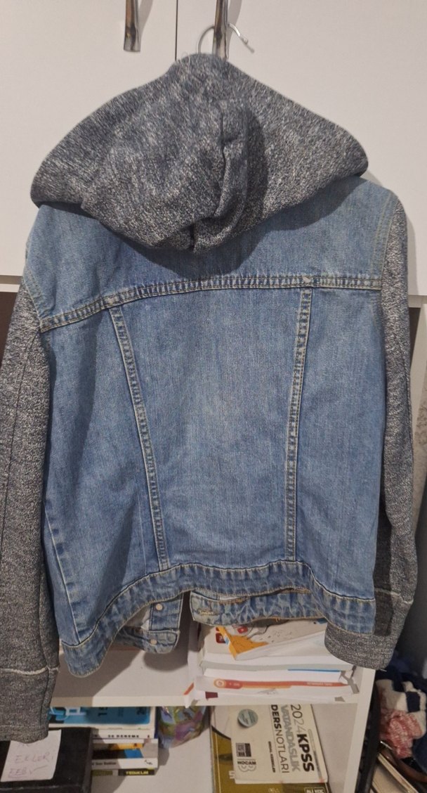 Gri Denim ve Triko Detaylı Kadın Ceket - Görsel 4