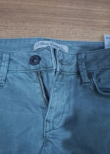 Düğmeli Su Yeşili Mini Kot Şort - Görsel 2