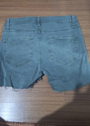 Düğmeli Su Yeşili Mini Kot Şort - Görsel 5